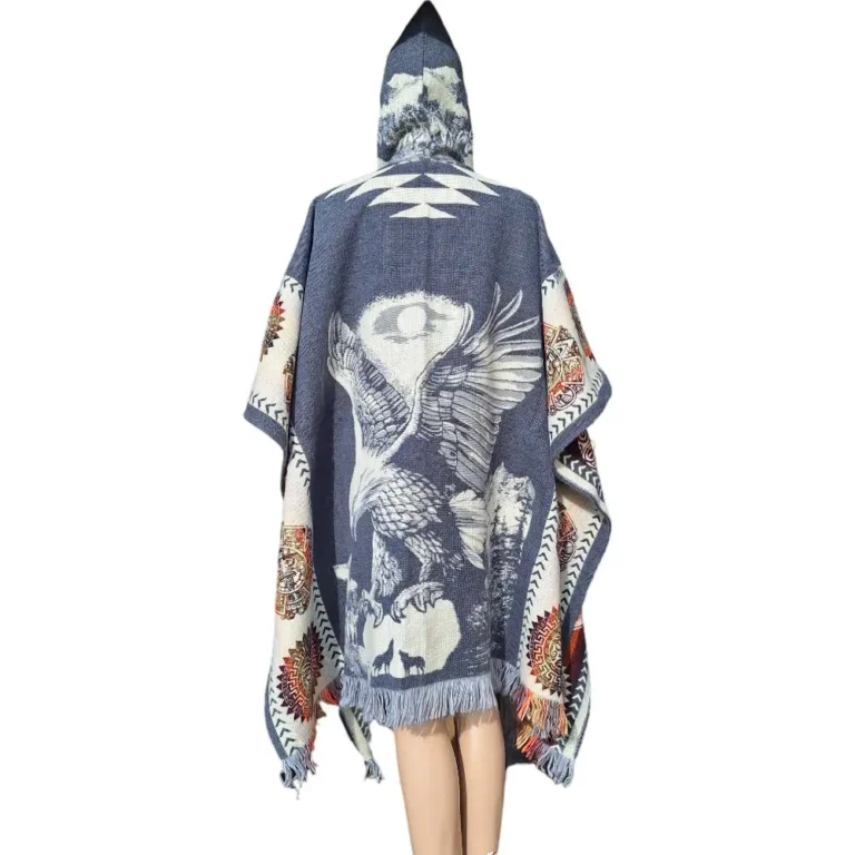 Alpaca Wool Poncho Grey With Eagle Style 1