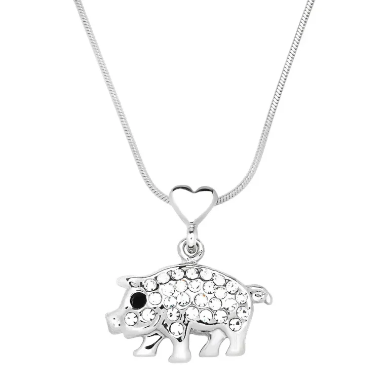 Pig Necklace White Gold S1 Clear