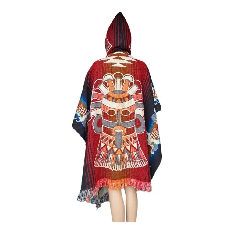 Alpaca Wool Poncho Red With Totum Head Style 1