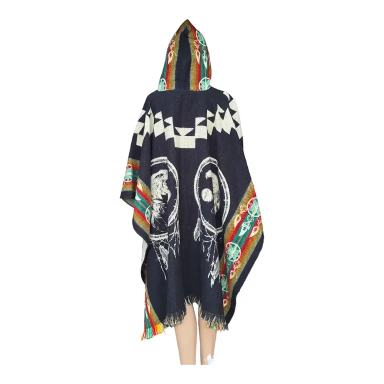 Alpaca Wool Poncho Black With Eagle Style 2