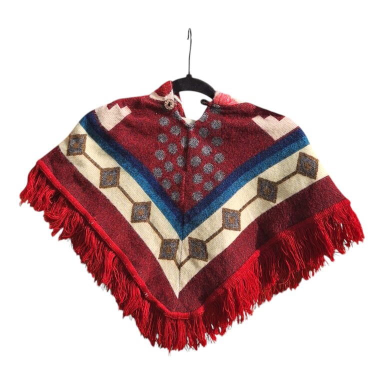 Alpaca Wool Kid's Poncho Red and White