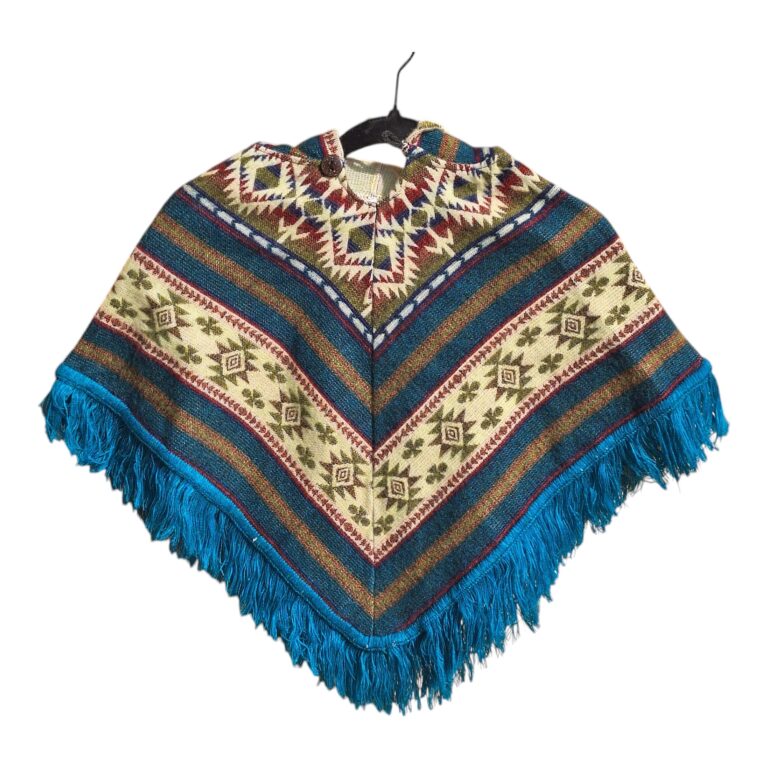 Alpaca Wool Kid's Poncho Blue and Gold