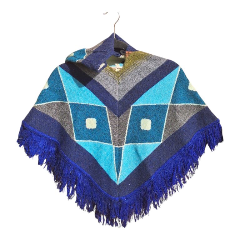Alpaca Wool Kid's Poncho Turquoise and Grey