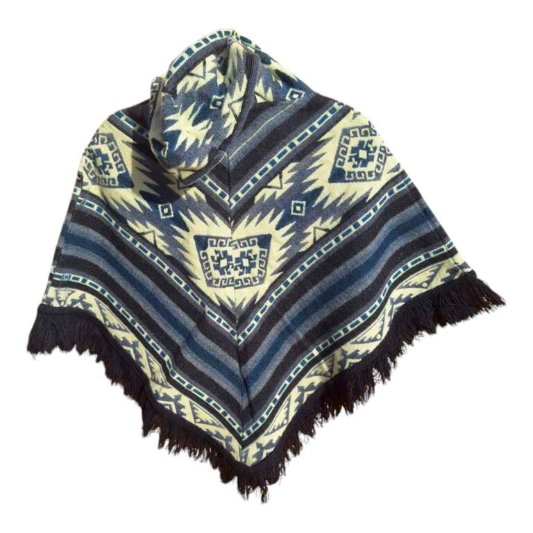 Alpaca Wool Kid's Poncho Light Grey and Black