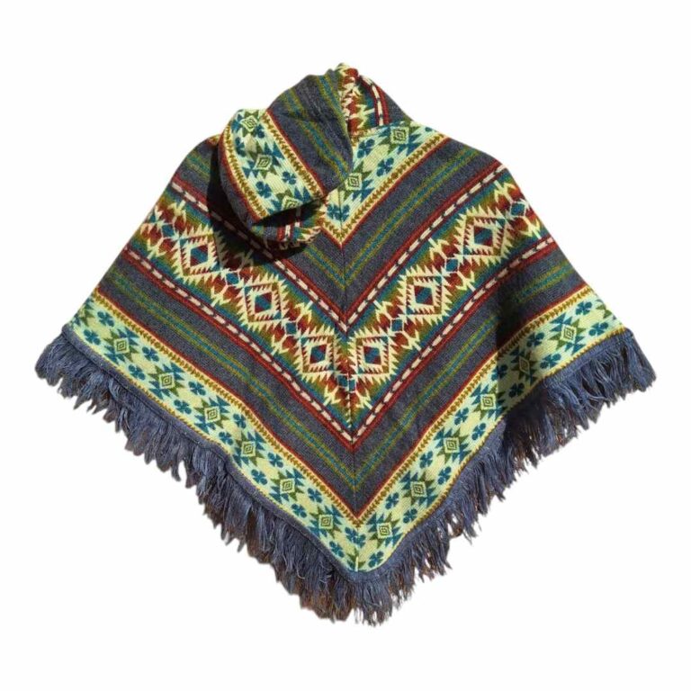 Alpaca Wool Kid's Poncho Dark Grey and White