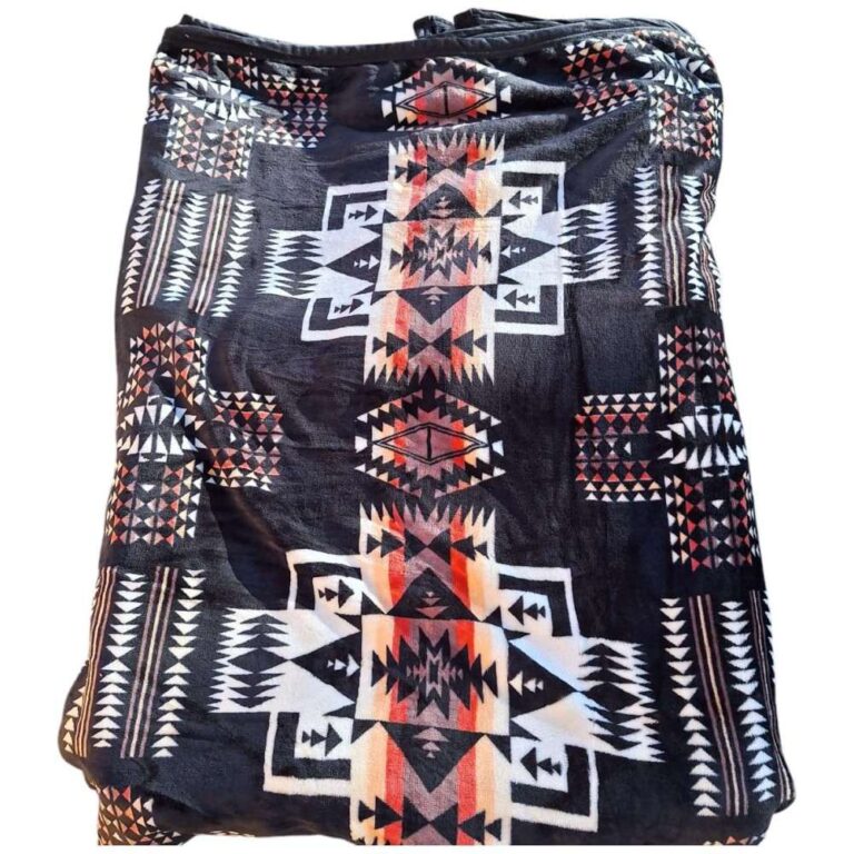 King Size Super Soft Native Aztec Blanket Black White Fire