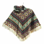Alpaca Wool Kid's Poncho Dark Grey, Red and Light Blue