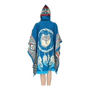 Alpaca Wool Poncho Blue With Wolf Style 1