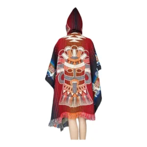 Alpaca Wool Poncho Red With Totum Head Style 1