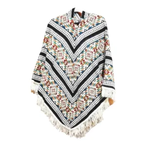 Ecuador Poncho Geometric Diamond Grey Black White 1