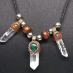 Shaman Quartz Crystal Necklace -3 Stones on Adjustable Black Cord