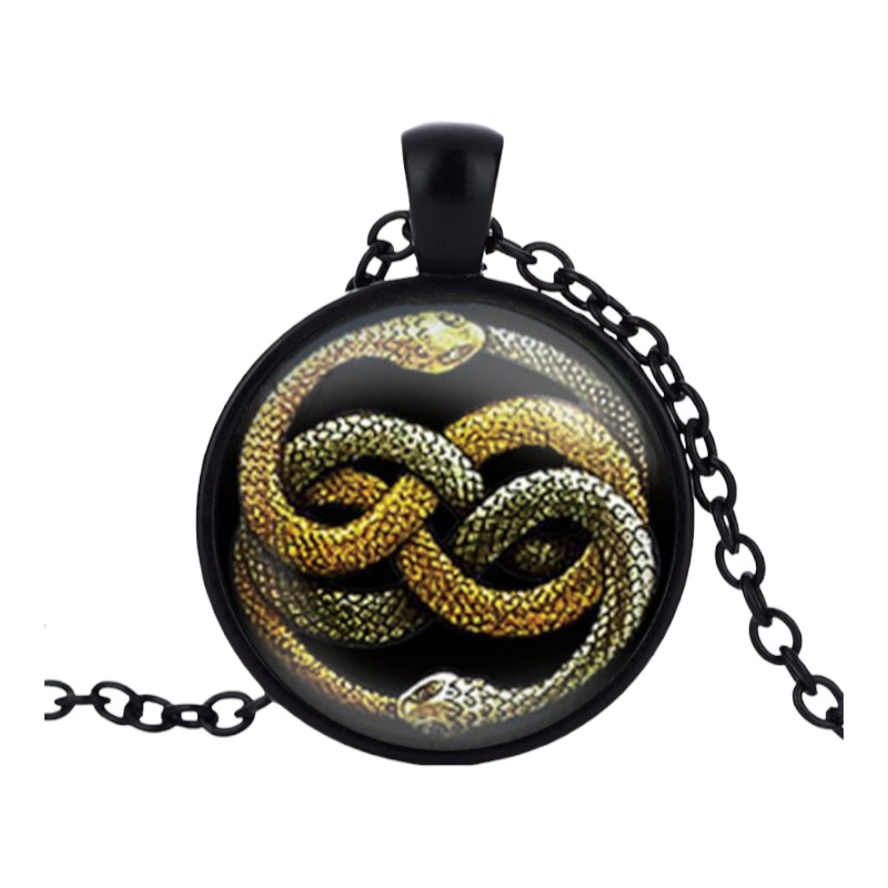 Stainless Steel Cab Black Two Snakes Celtic Knot Gold Silver Necklace