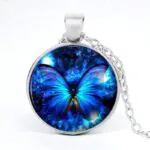Stainless Steel Cab Silver Butterfly Blue Necklace