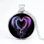 Stainless Steel Cab Silver Dragon Heart Black Bckgrnd Necklace