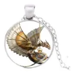 Stainless Steel Cab Silver Punk Dragon White Necklace