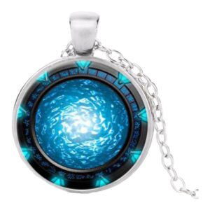 Stainless Steel Cab Silver Water Pool Blue White Light Necklace