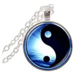 Stainless Steel Cab Silver Yin Yang Night Blue Daylight Blue Necklace