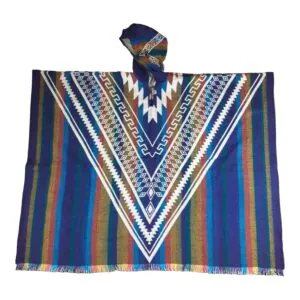 Alpaca Wool Poncho Geometric Blue Style 1