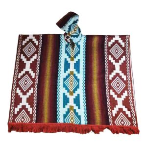 Alpaca Wool Poncho Geometric Red Style 2