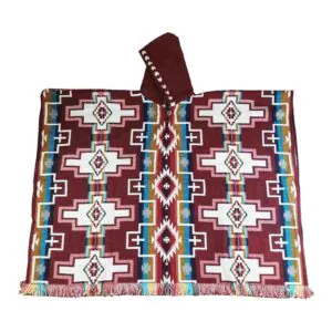 Alpaca Wool Poncho Sacred Chakana Red Style 1