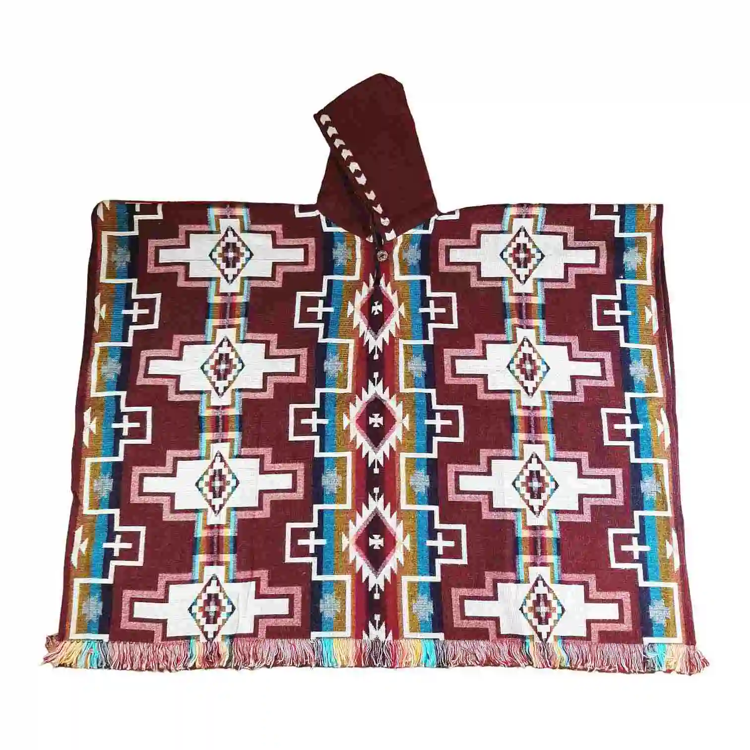 Alpaca Wool Poncho Sacred Chakana Red Style 1