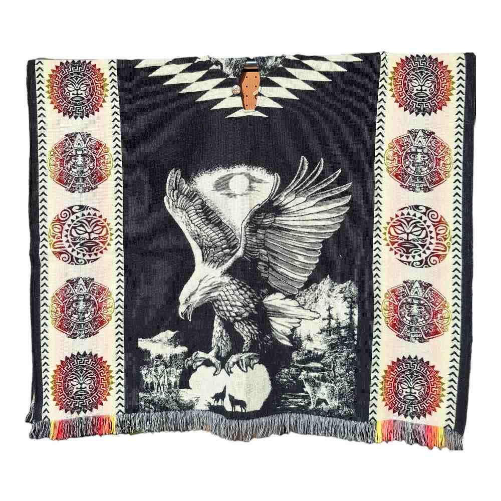 Alpaca Wool Poncho Black With Eagle Style 3