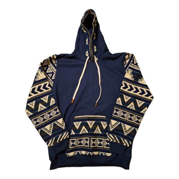 Alpaca Wool Hoodie Native Print with Plain Front Blue X-Large 1