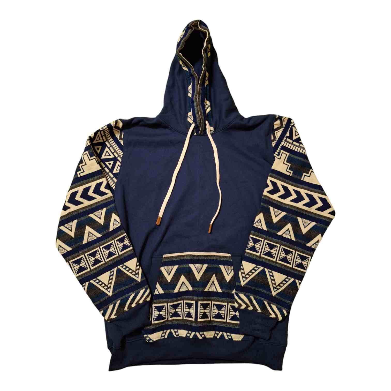 Alpaca Wool Hoodie Native Print with Plain Front Blue X-Large 1