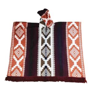 Alpaca Wool Poncho Geometric Red Style 1