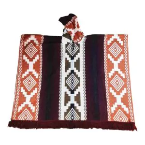 Alpaca Wool Poncho Geometric Red Style 1