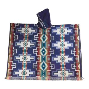 Alpaca Wool Poncho Sacred Chakana Blue Style 1