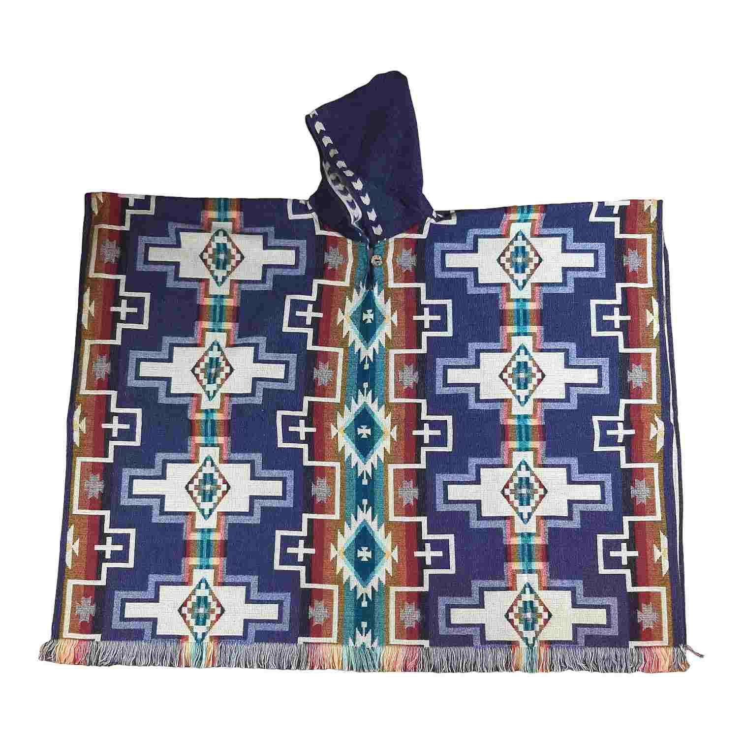Alpaca Wool Poncho Sacred Chakana Blue Style 1