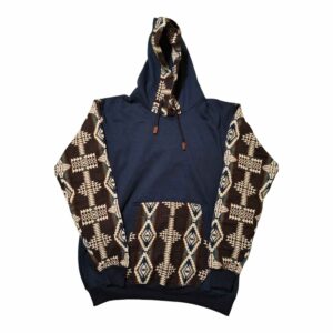 Alpaca Wool Hoodie Native Print with Plain Front Midnight Blue Large 1