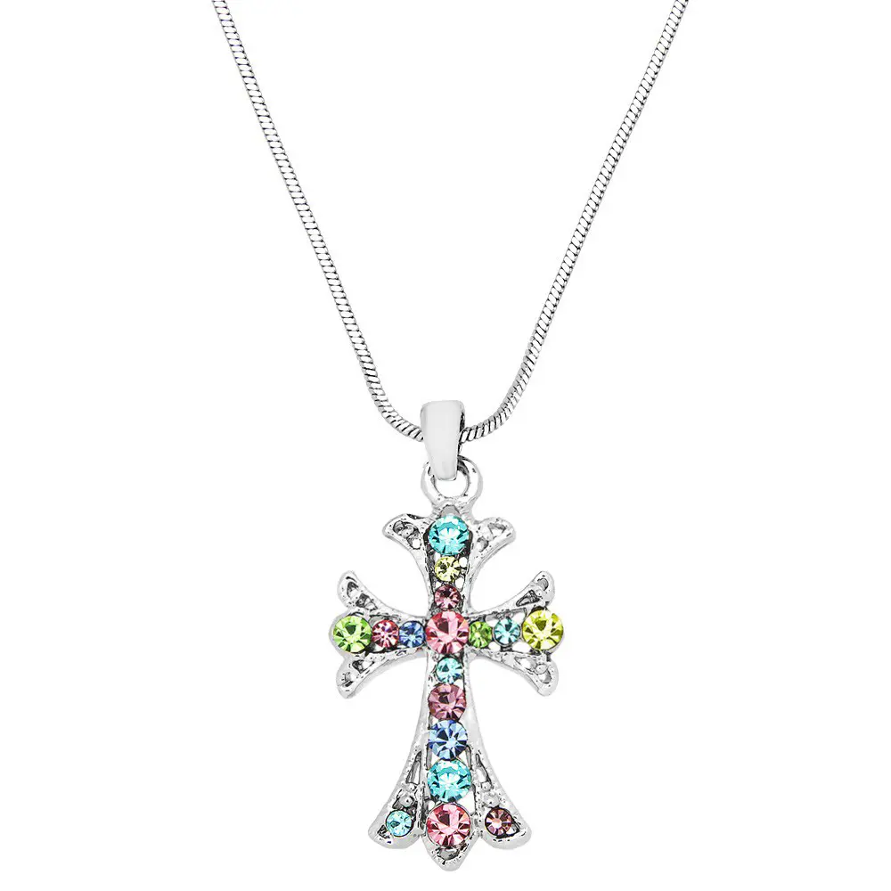 Cross Necklace White Gold S3 Multi Color