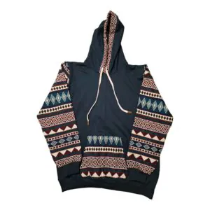 Alpaca Wool Hoodie Native Print with Plain Front Midnight Green X-Large 1