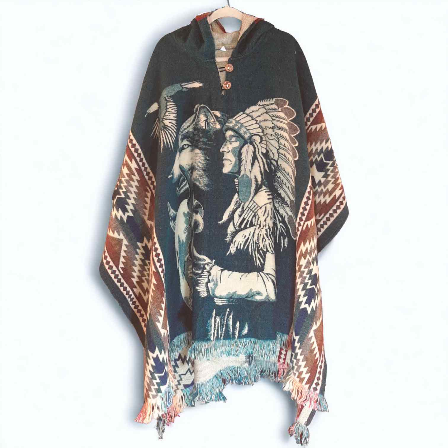 Alpaca Wool Poncho Black With Native Style 1