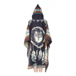 Alpaca Wool Poncho Black With Wolf Style 2