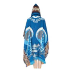 Alpaca Wool Poncho Blue With Wolf Style 2