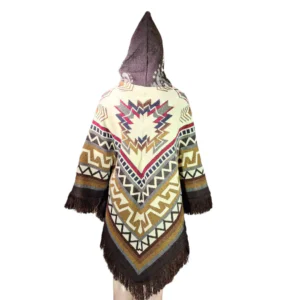 Ecuador Poncho Geometric Diamond Brown Grey Black