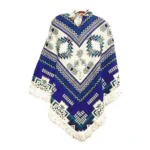 Ecuador Poncho Geometric Diamond Blue Grey White
