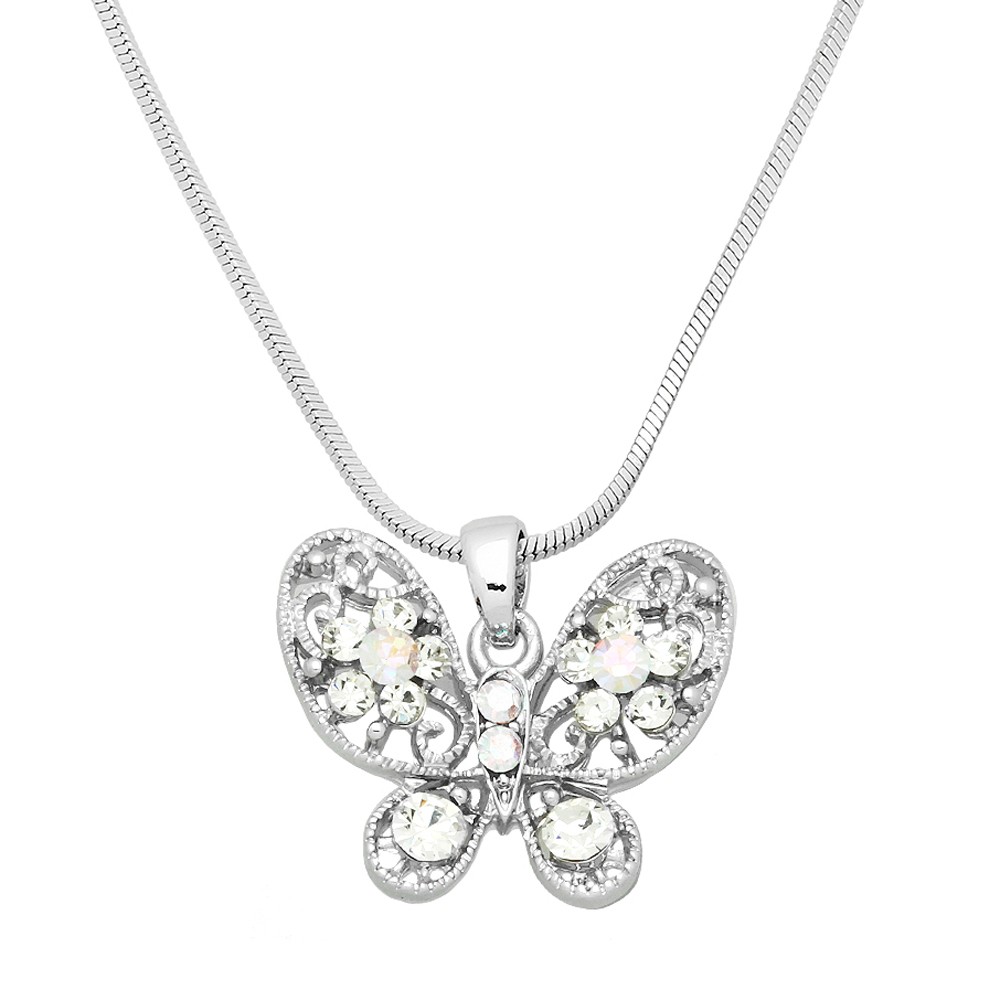 Butterfly Necklace White Gold S2 Clear