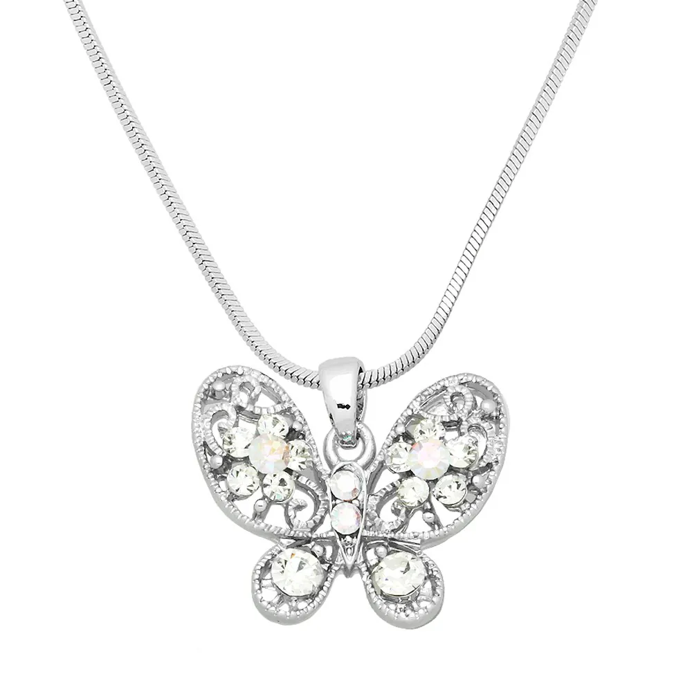 Butterfly Necklace White Gold S2 Clear