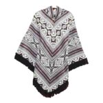 Ecuador Poncho Geometric Diamond Grey White Black 1