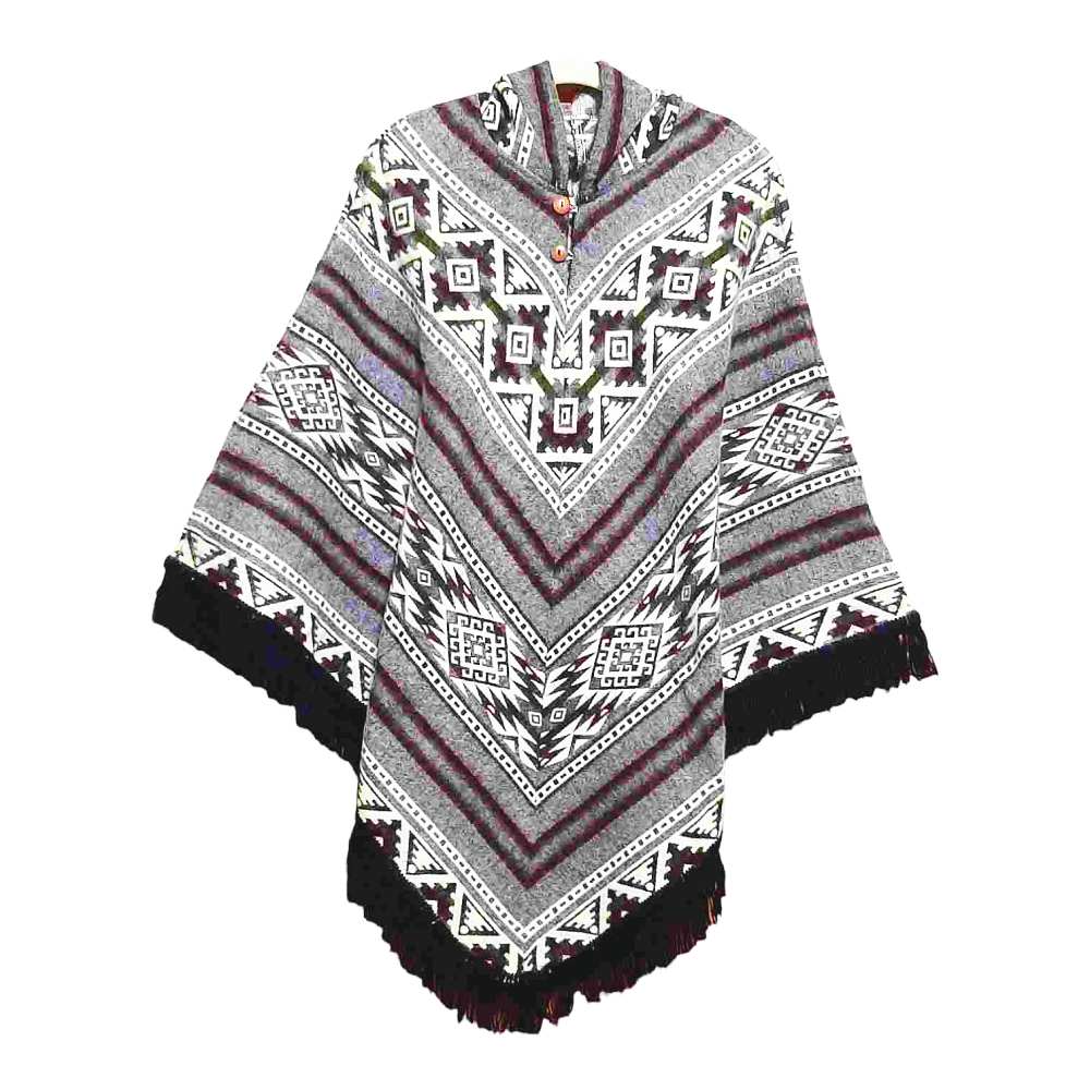Ecuador Poncho Geometric Diamond Grey White Black 1