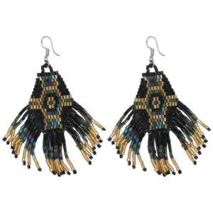 Beaded Earrings Black Gold Blue Miyuki Beads F13