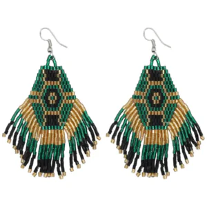 Beaded Earrings Green Gold Black Miyuki Beads F16
