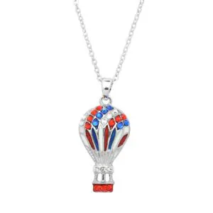 Hot Air Balloon Necklace White Gold S1 Red Clear And Blue