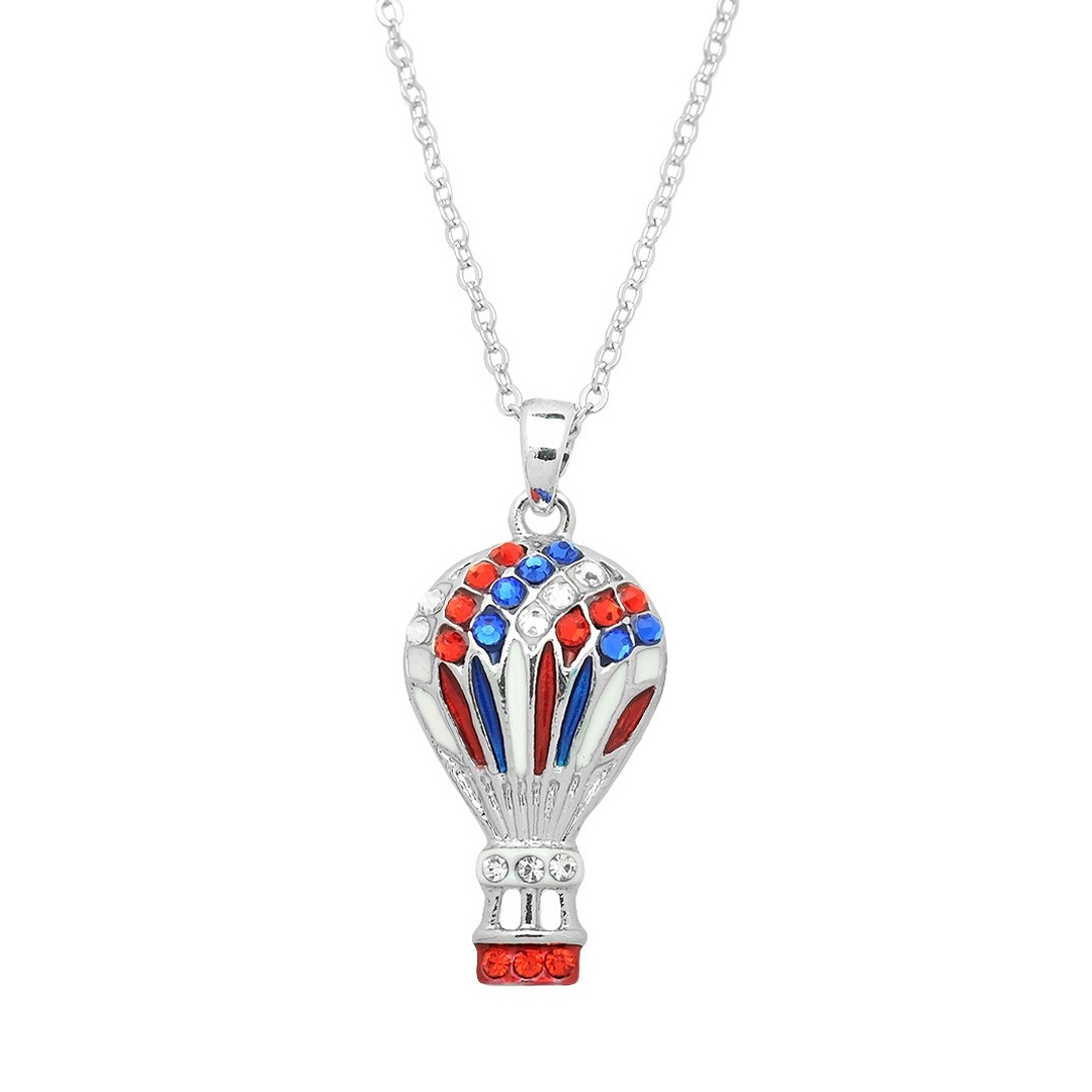 Hot Air Balloon Necklace White Gold S1 Red Clear And Blue