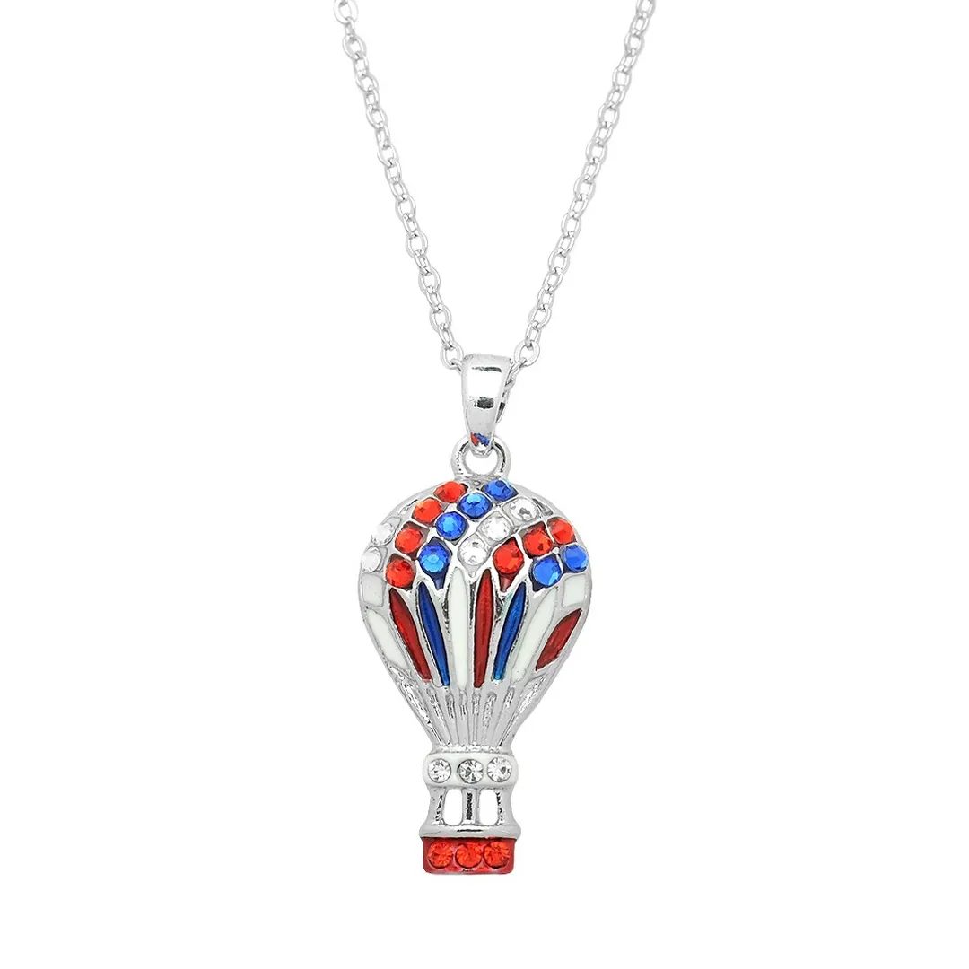 Hot Air Balloon Necklace White Gold S1 Red Clear And Blue