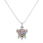 Turtle Necklace White Gold S1 4Multi Color Inlay